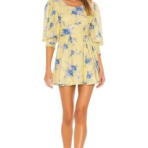 LoveShackFancy Yellow and Blue Floral Mini Dress